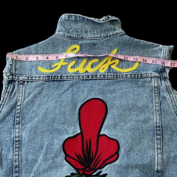 NWOT RARE Unif Embroidered “F*ck U” Denim Oversized Slim Cut Vest Size Medium - Picture 9 of 12